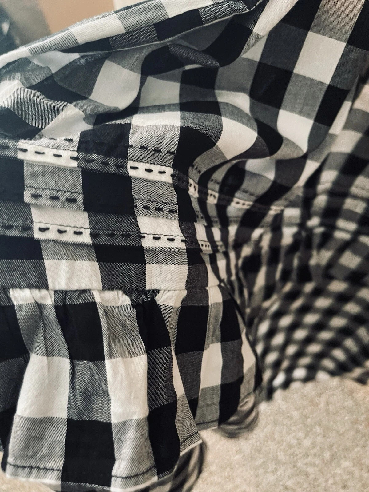 Casual Black & White Check Gingham Maxi Dress Ruffle Long Dress M-L-XL-XXL