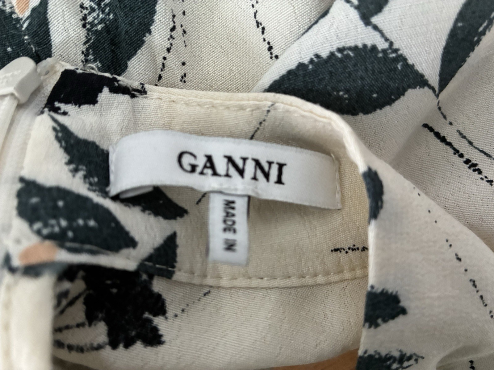Ganni Floral Cream Black Short Mini Dress Size 8 36 Cottagecore Scandi chic