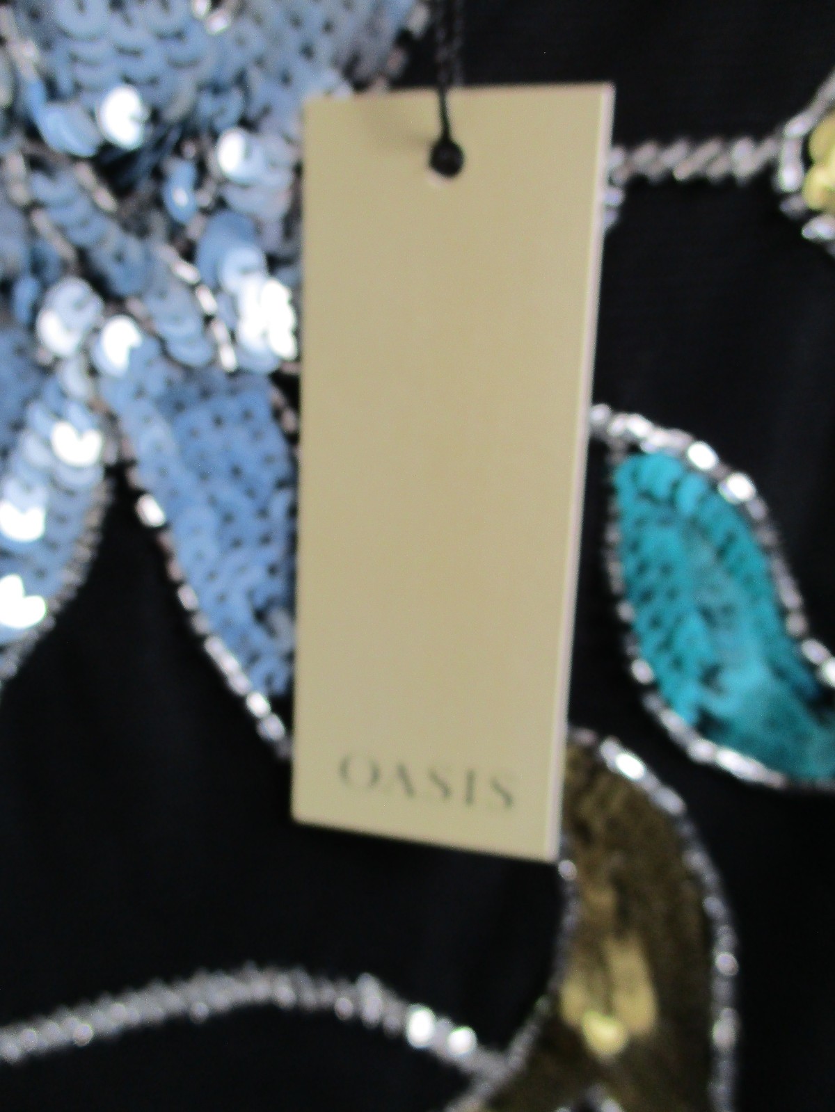 -NWT Oasis Floral Embellished Split Midi Dress Sequin Black Sz 14
