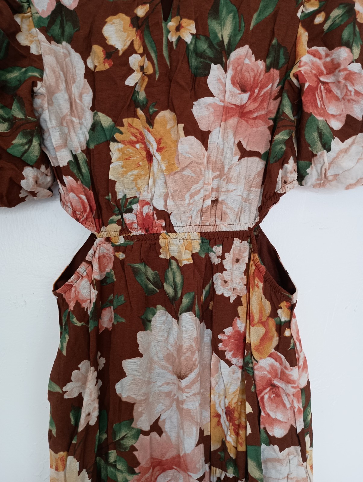 Anthro by the River Floral Puff Sleeve Cut-Out Midi Dress S Regular A-Line Maxi