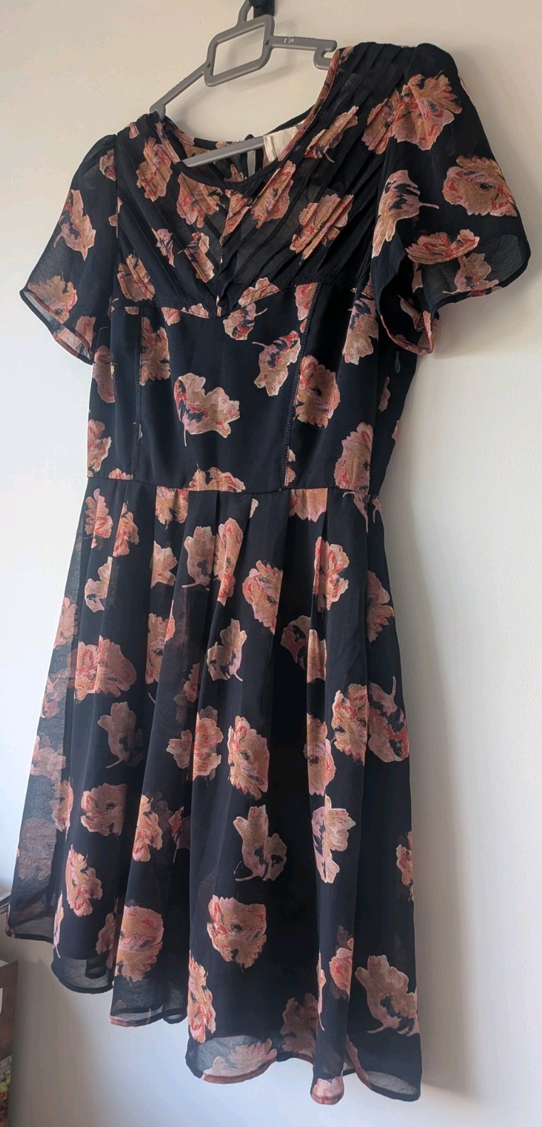 Womens Needles and Pins Floral Dress XS Black Cottagecore Chiffon Mini Dress
