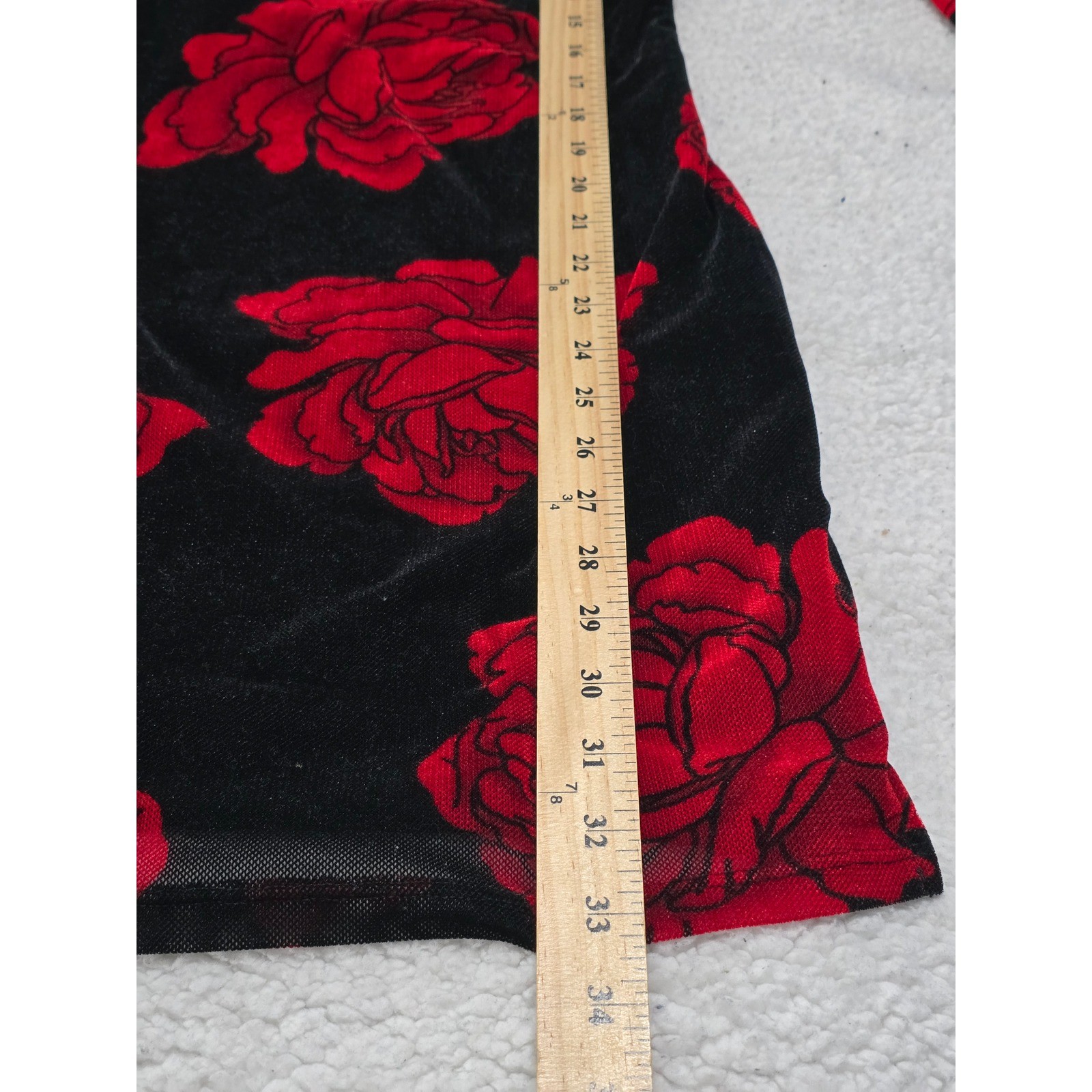 Thirty Thirty LA Red Rose Velvet Mesh Bell Sleeve Mini Dress Black M 7DDED260