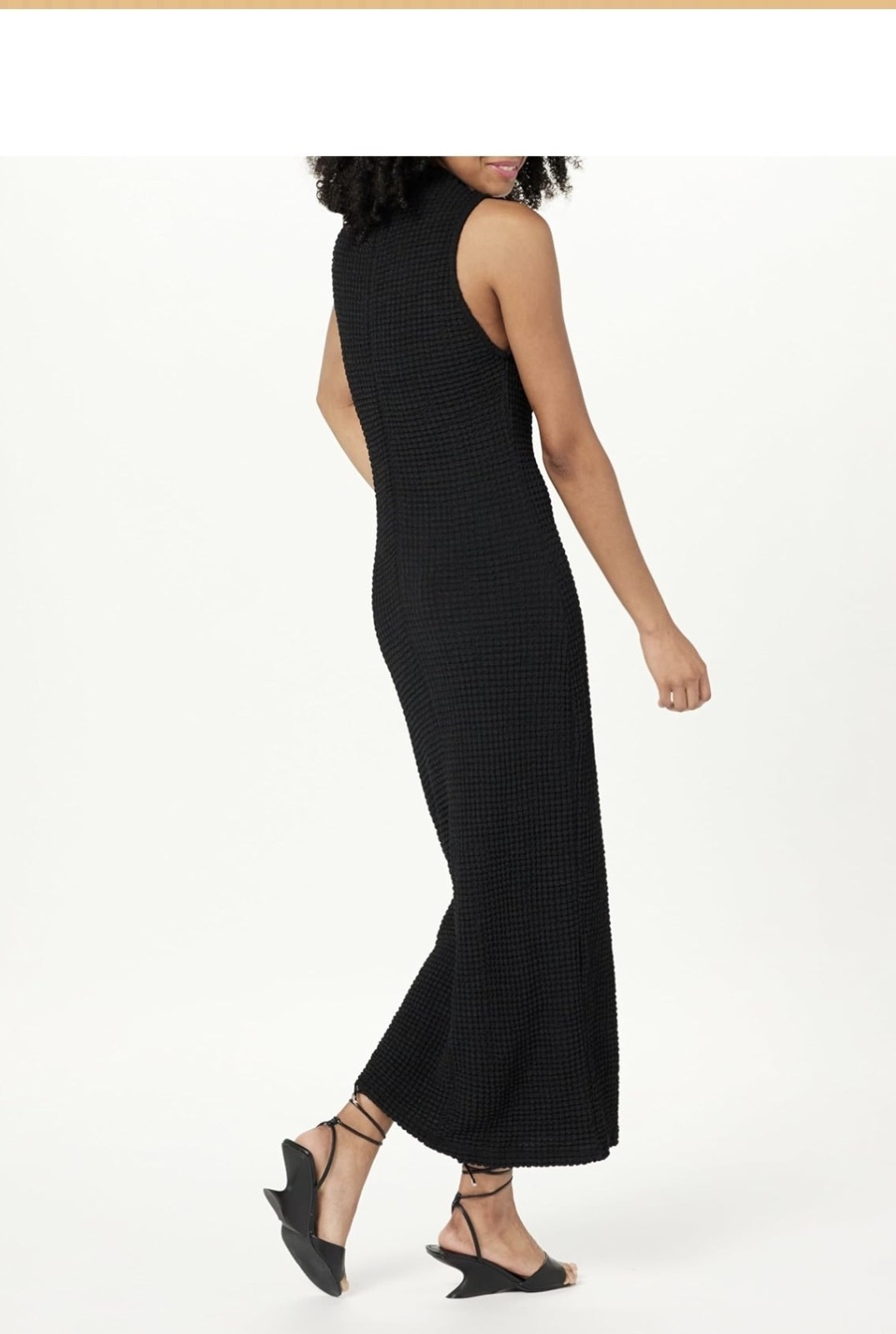 The Drop “Lena” Black High Neck Textured Midi Dress Womens L (Free Shipping)