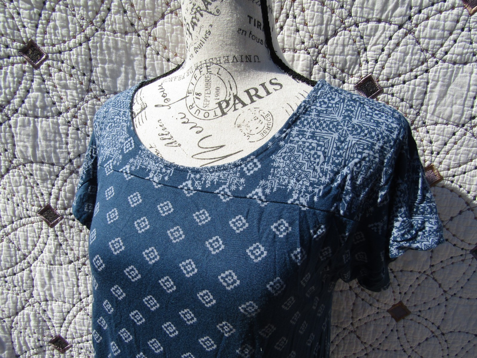 Lucky Brand Blue Boho Shift Short Sleeve T-Shirt Dress Women’s size small