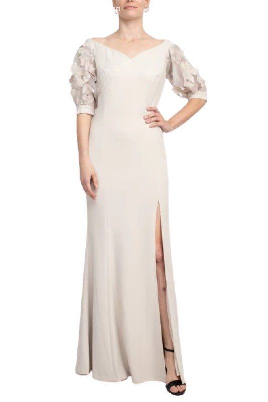 NWT Alberto Makali Taupe Formal Dress w/Applique Sleeves Size 10 Retail $458