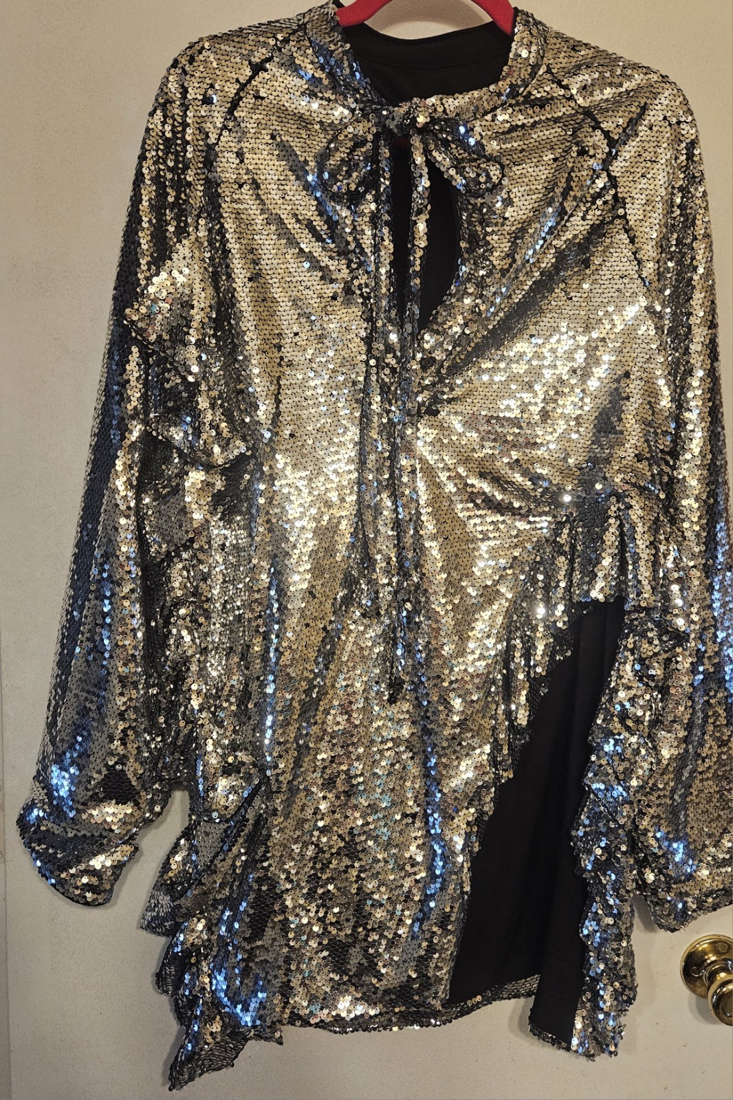 SEQUIN TOP OR DRESS SIZE LARGE ORIGINALLY 130.00 LONG SLEEVES NEW SILVER LINED