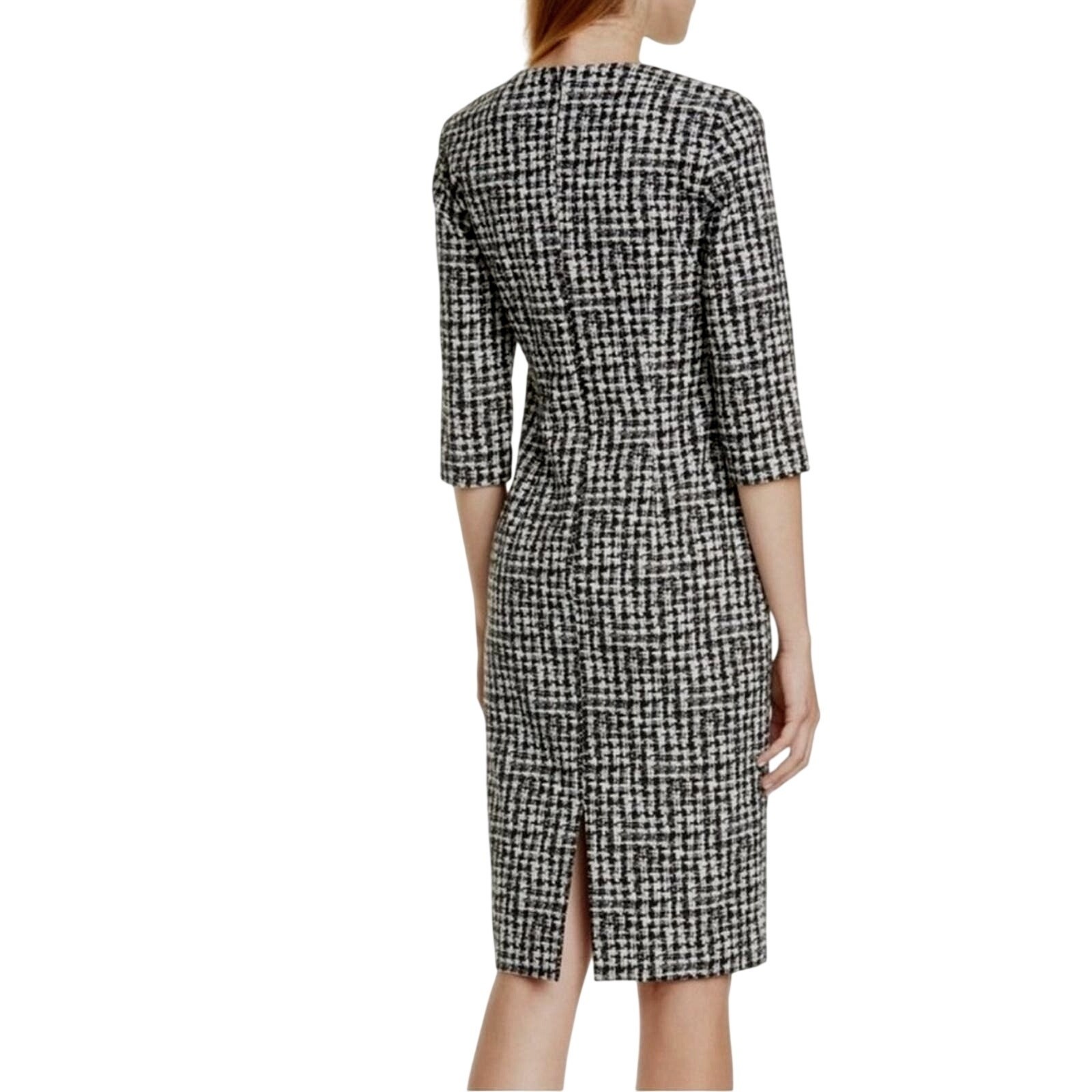 Hugo Boss Black White Polyester Cotton Fitted Career Sheath Dress | Size 0