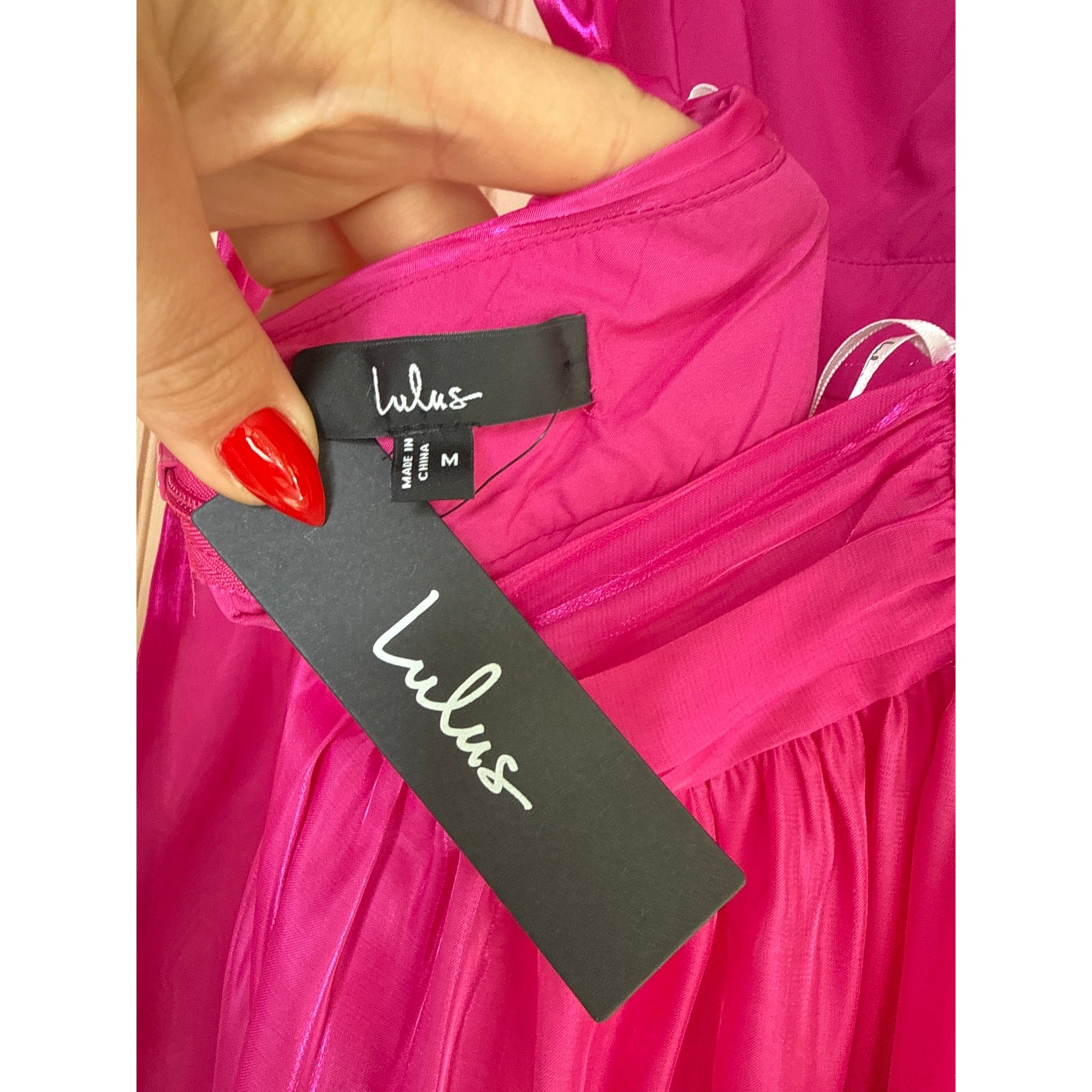 NWT Lulus Pristine Glow Magenta Pink Ruffled Tie-Back Maxi Dress Gala Banquet M