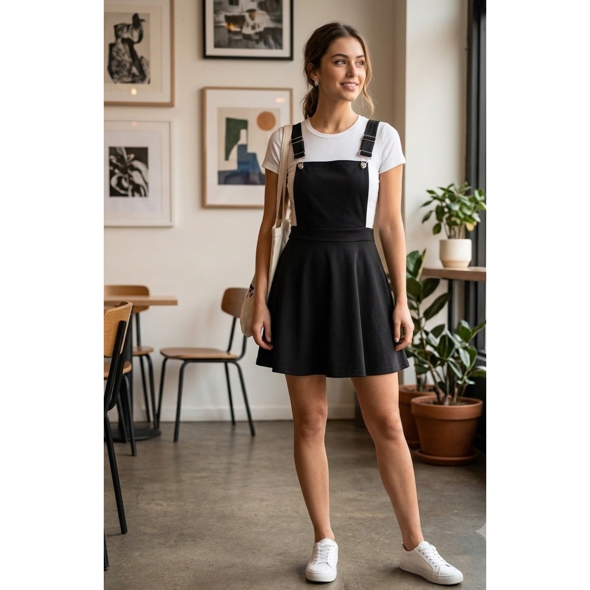 Yoins Black Pinafore Skater Dress Overall Style Adjustable Straps XXL US 16 NWT