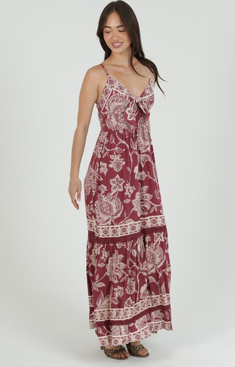 Angie Chocolate Brown V Neck Twist Cut Out Front Maxi Dress F4F50-A990