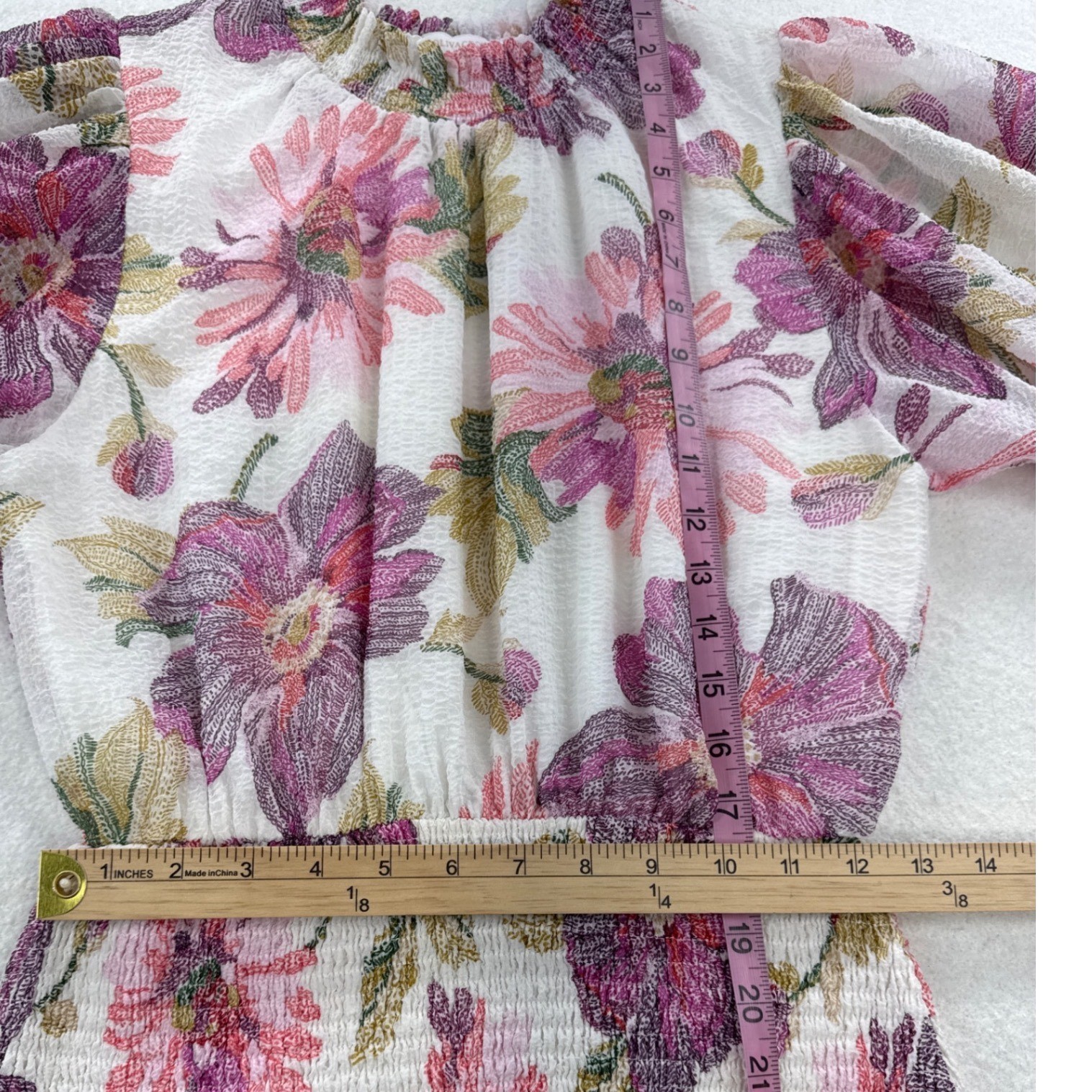 Olivaceous Womens Small Floral Smocked Mini Dress Puff Sleeve Romantic Boho