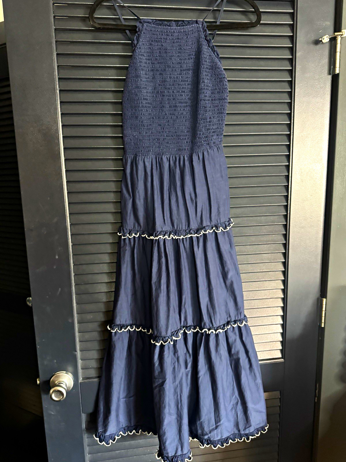 Ann Taylor Navy Square Neck Smocked Strappy Lined Maxi Dress XXSP Petite