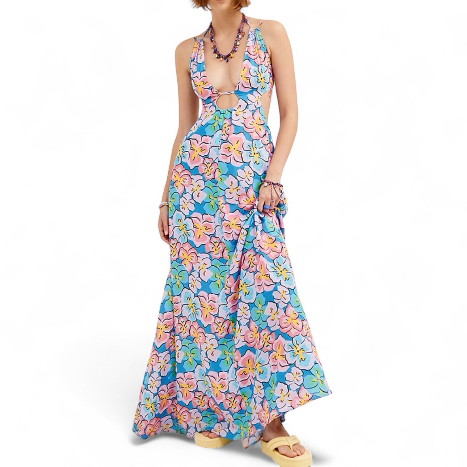 For Love and Lemons Yasmin Maxi Dress XS Tropical Floral 100% Bamboo