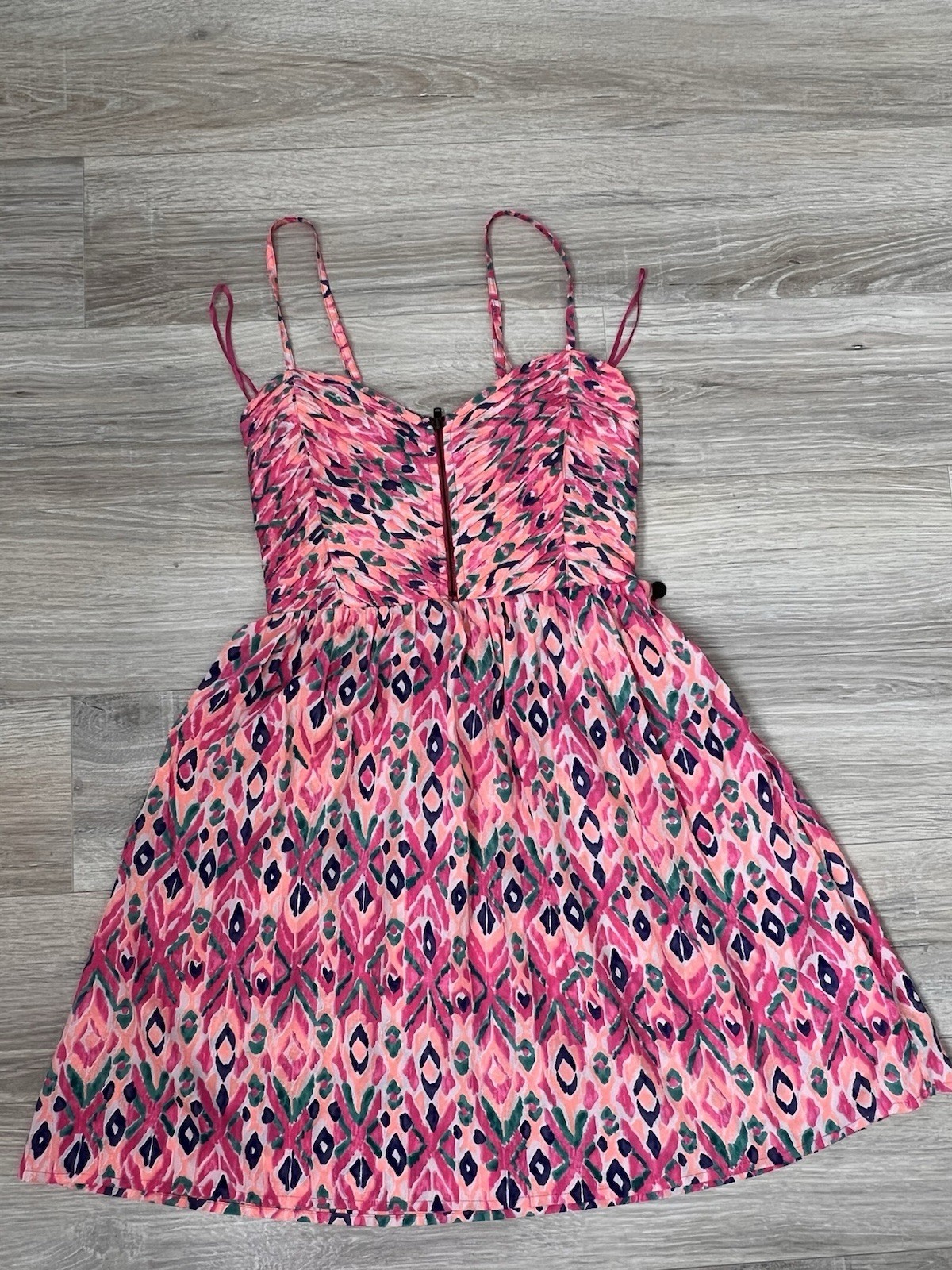 Roxy “A Shore Thing” Pintucked Front Zip Smocked Dress Small Resort Beach Party