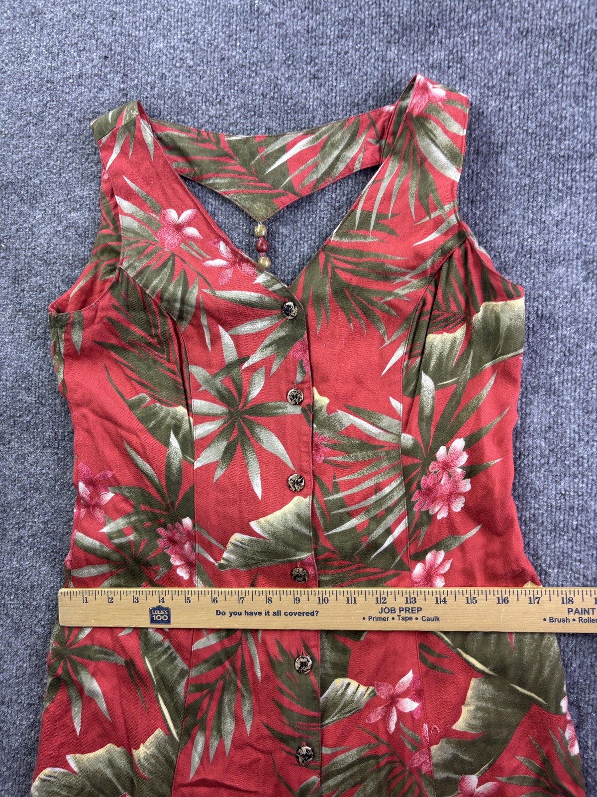 Bahama Beach Dress Womens Small Red Tropical Floral Button Front Midi Sundress
