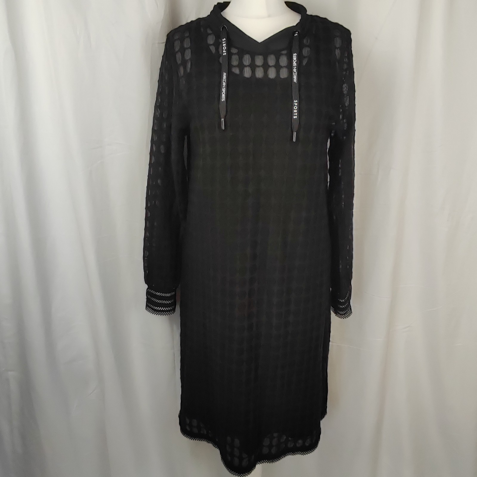 Marc Cain Sports Womens Dress Black Size UK 12 Lace Overlay Slip Drawstring