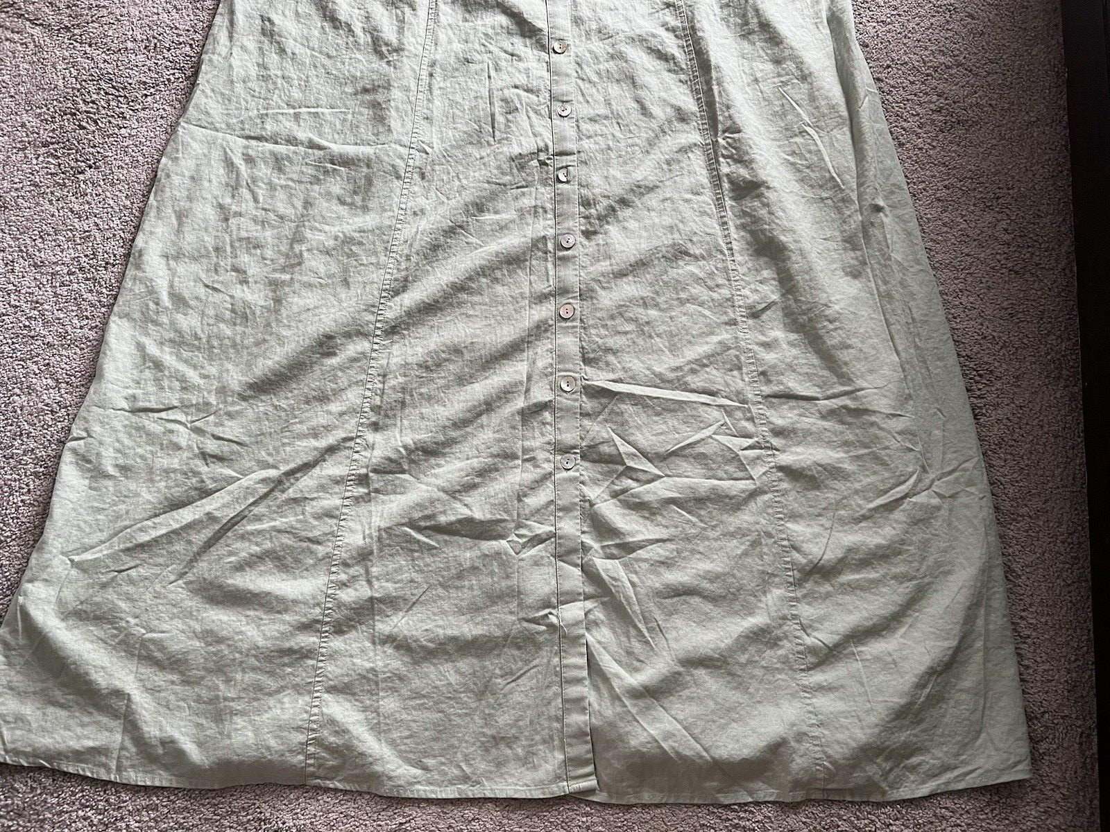 Madewell Short-Sleeve Button-Front Midi Shirtdress Dress 28W Linen Mint NP358
