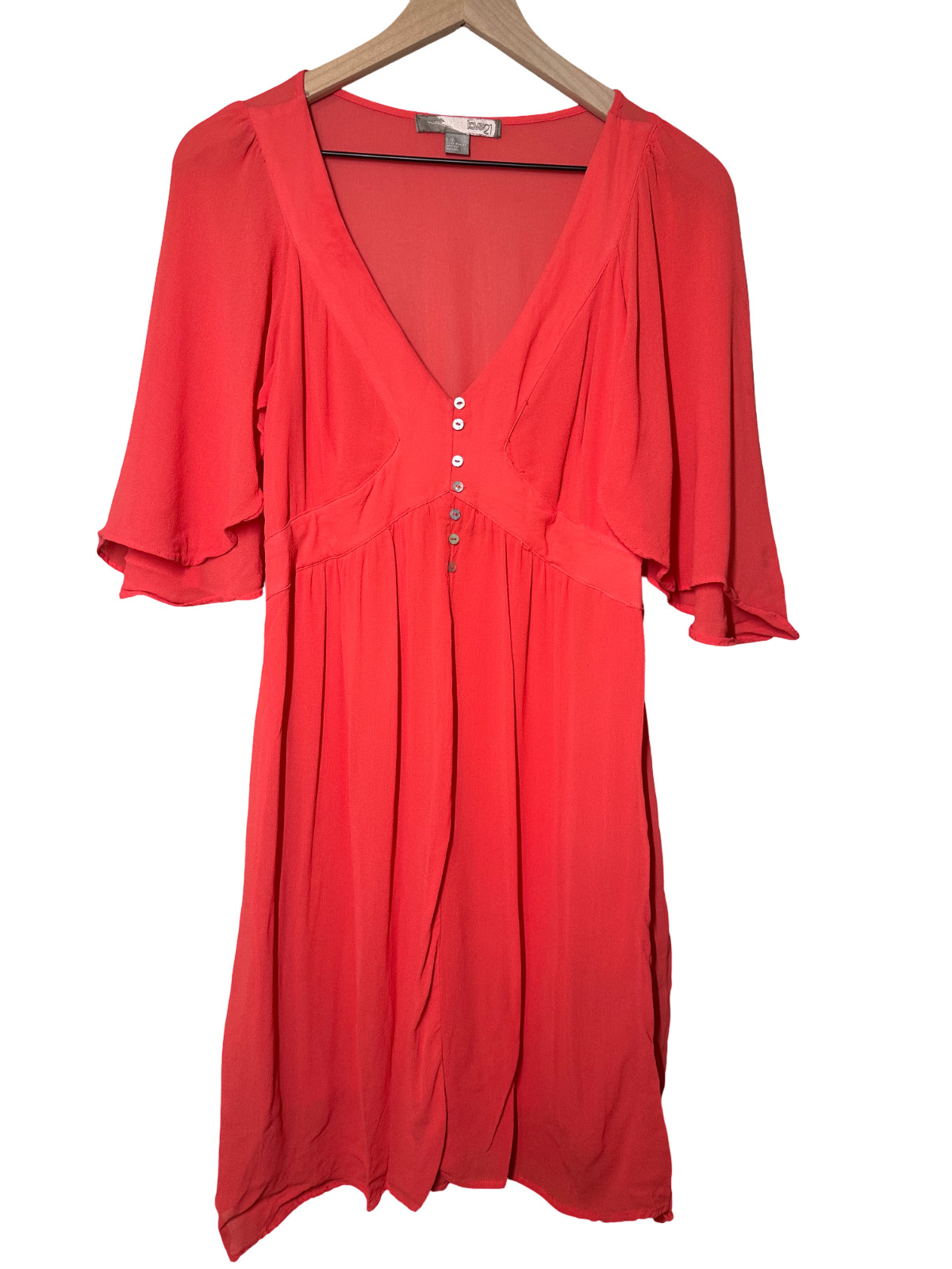 Forever 21 Coral V-Neck Flutter Sleeve Mini Dress Large Side Zip Lined