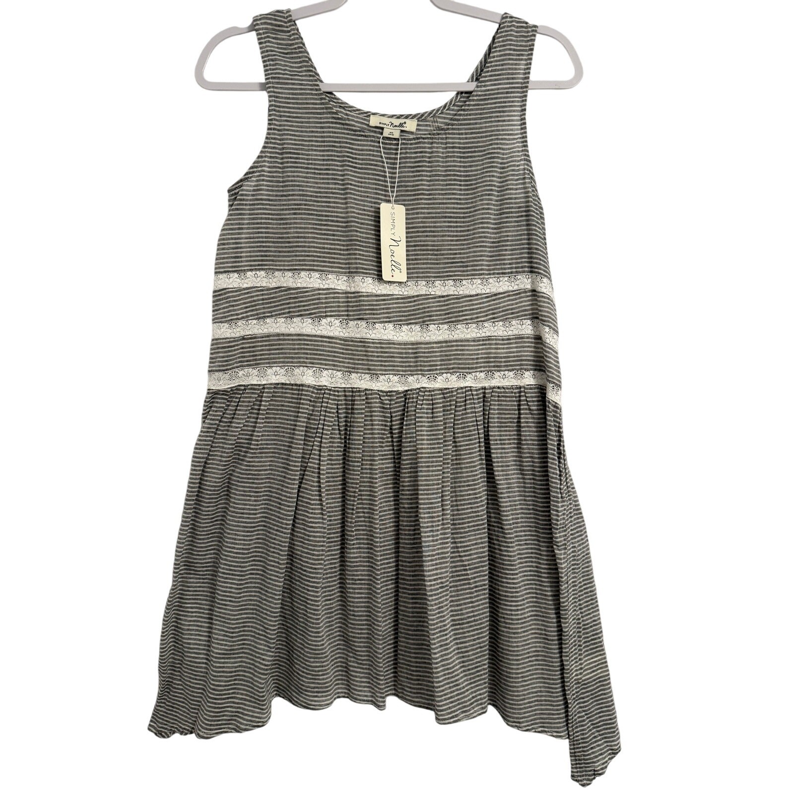 Simply Noelle NWT Women’s XS Boho Asymmetric Gray Stripe Lace Tank Tunic Dress