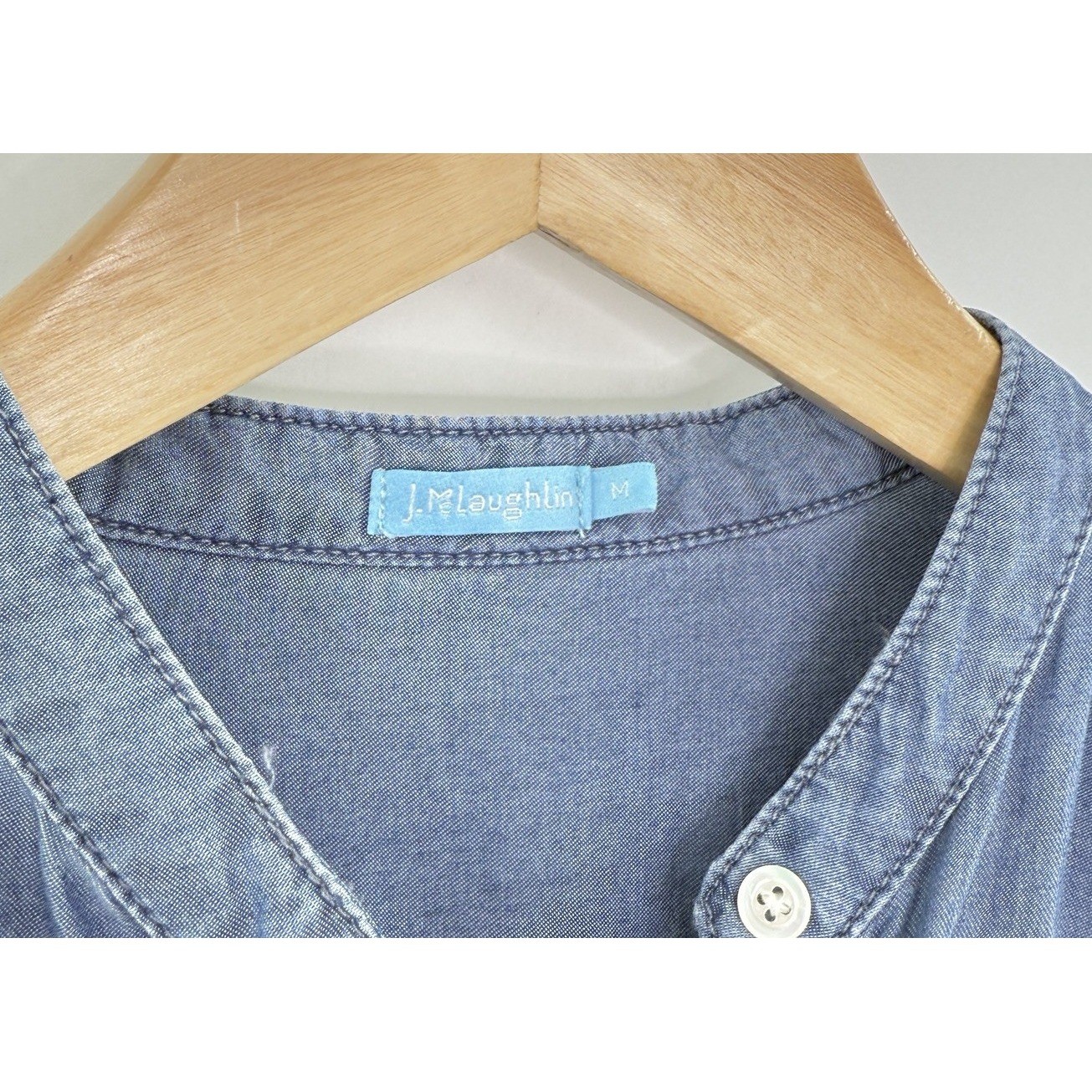 J. McLaughlin Blue Chambray Tencel Button Front Tie Back Midi Dress Sz M Preppy