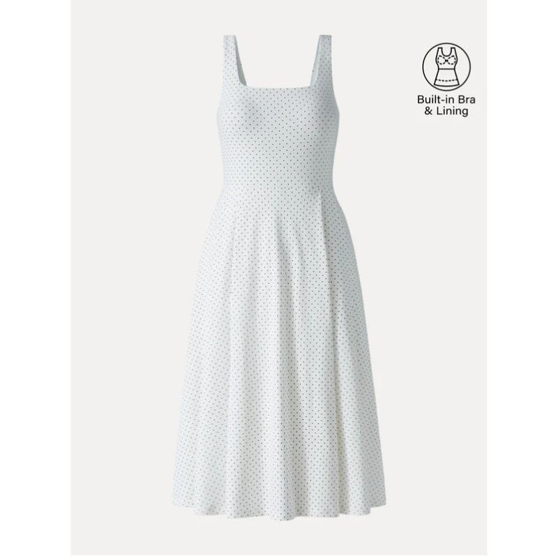 Oglmove Stretch Cotton Polka Dot Square Neck Midi Bra Dress Limited Edition