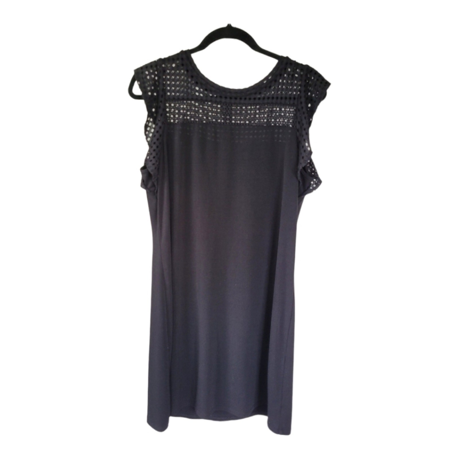 MICHAEL MICHAEL KORS L Womens Shift Dress Flutter Sleeve Eyelet Crochet LBD
