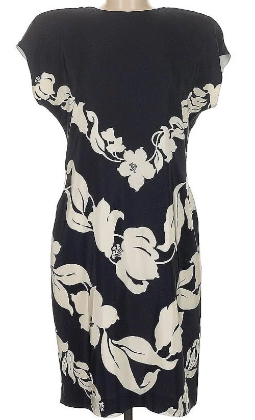 Ellen Tracy by Linda Allard Black and White Geometric Line 100% Silk Dress Sz 4