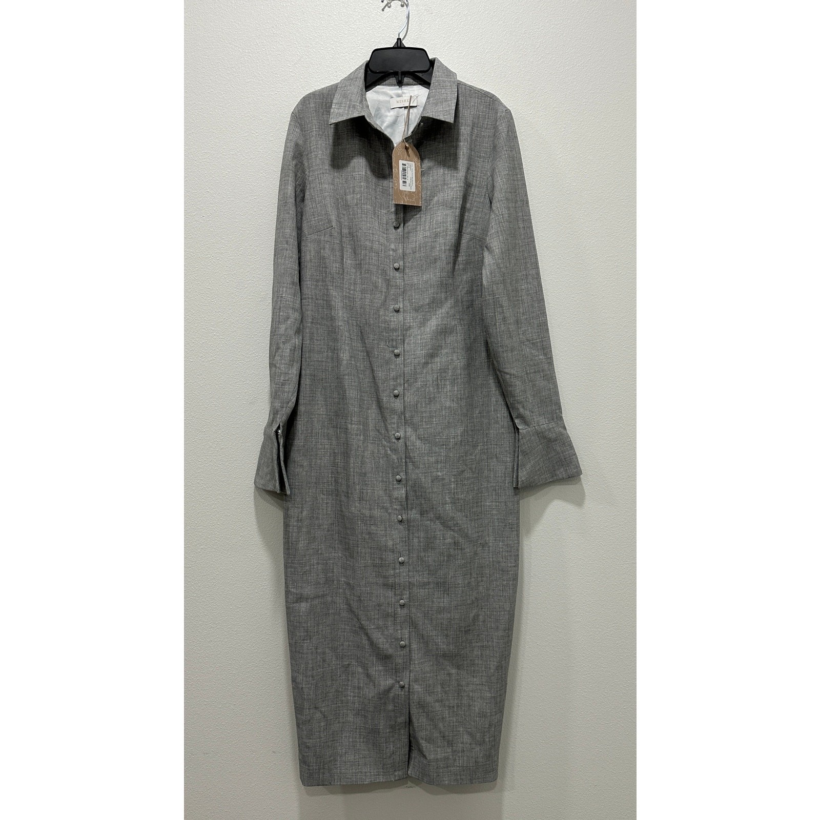 Meshki Women’s Dorian Fitted Shirt Midi Dress Charcoal Marle Size M NWT #033SD