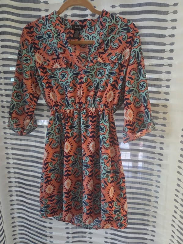 Geometric Paisley Pink/Blue Print 3/4 Sleeve Elastic Waist Midi Summer Dress S