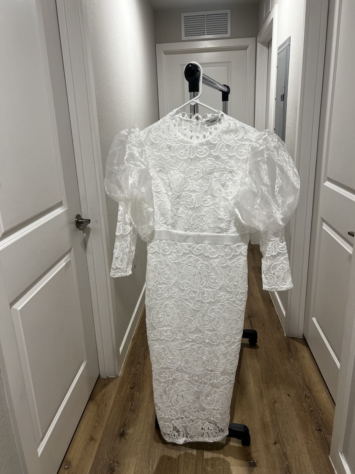 Aomei Puffy Sleeve White Lace Dress