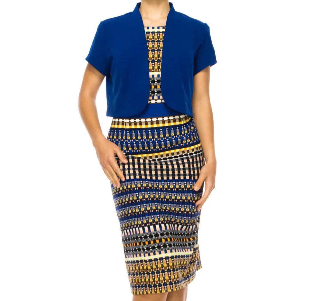 Peach Velvet Cropped Jacket Day Dress Size 16 18 Blue Yellow NWT $79.99