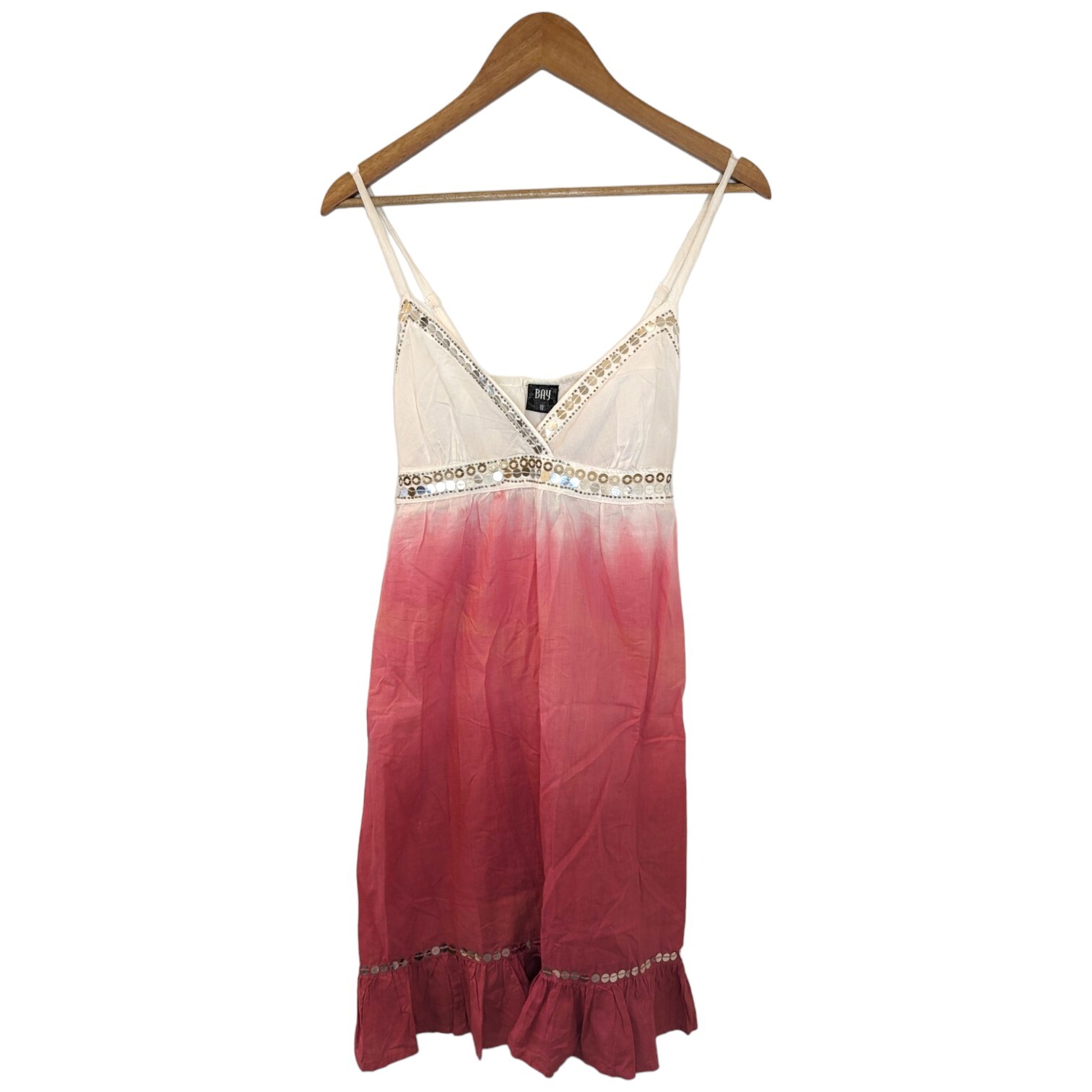 Bay, Deadstock y2k Style, Pink and White, Tie Back, Dip-Dye Sequin Dress, UK 10.
