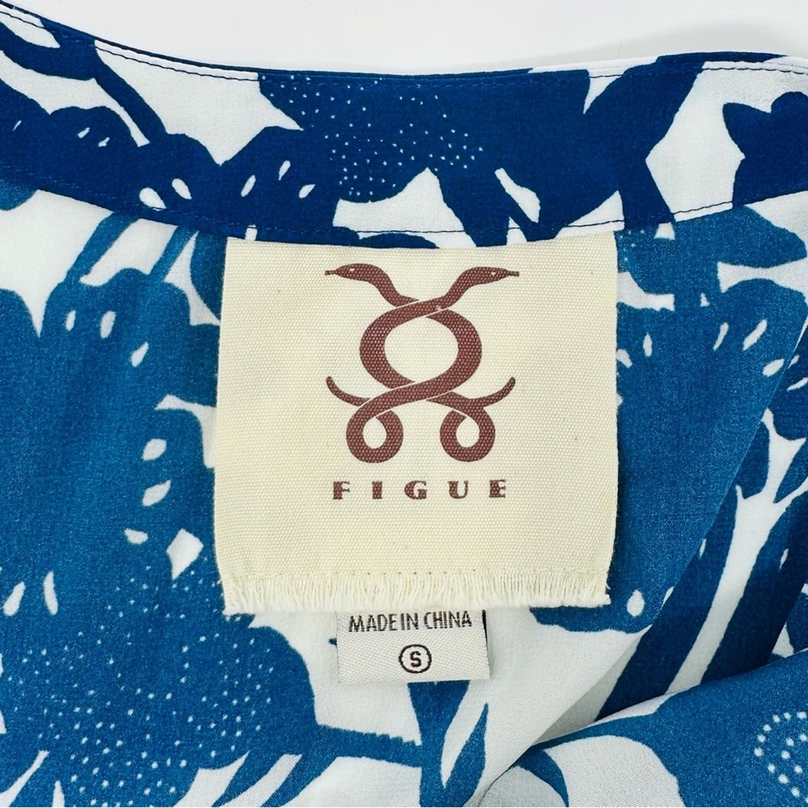 Figue Audra Silk Slip Dress Size Small Midi White Blue Floral Bird Print