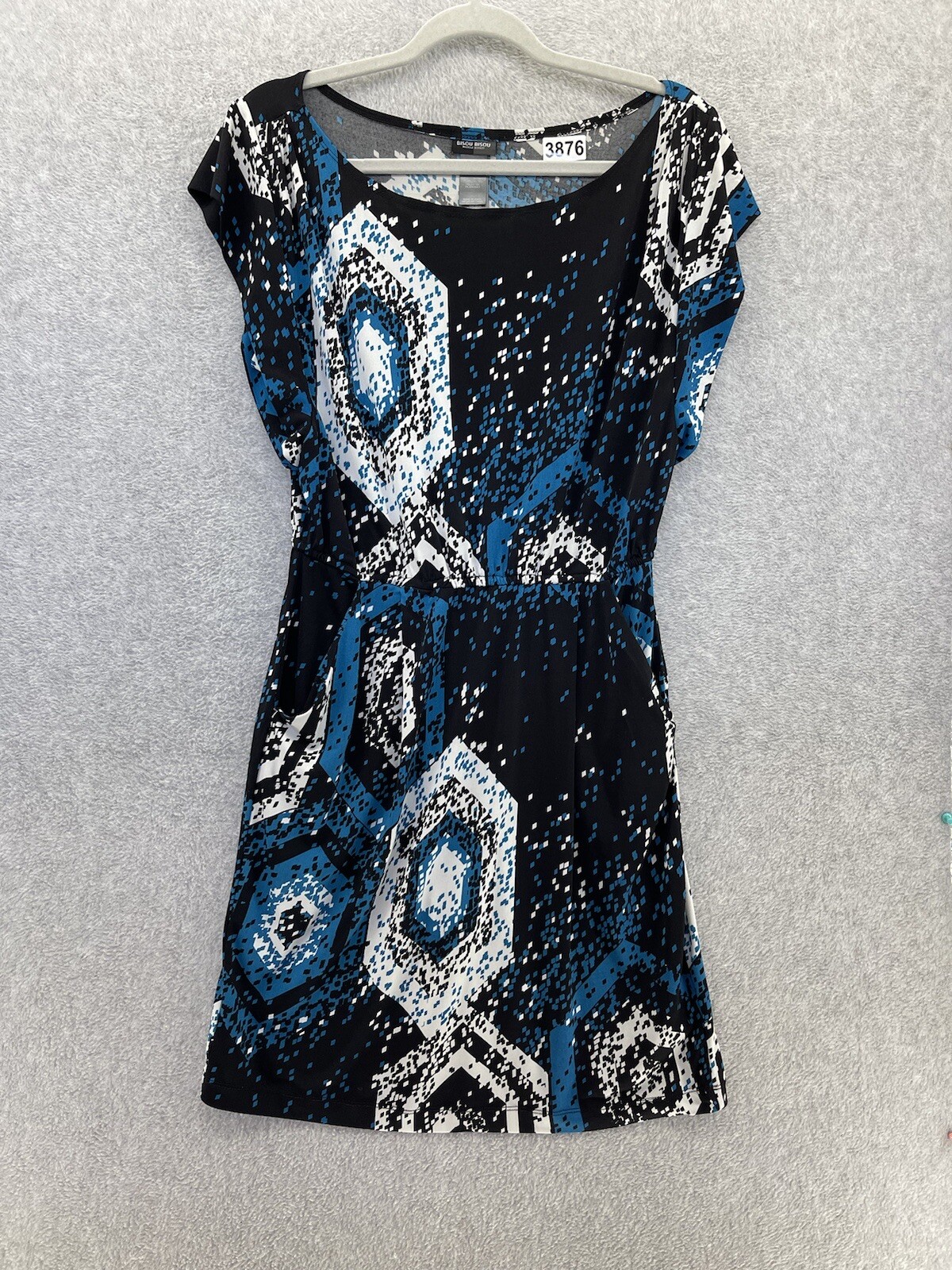 Bisou Bisou Women’s Dress A Line Cap Sleeve Black Blue Pockets Unlined Size 10