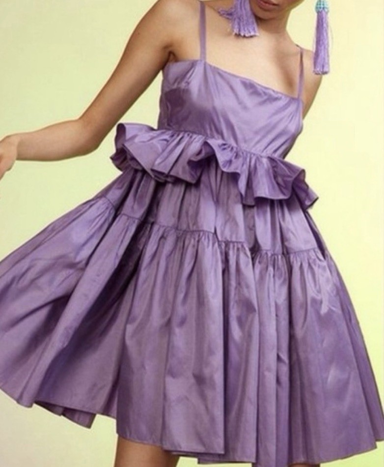 Cynthia Rowley Tiered Spaghetti Strap Silk Dress Lilac NWT $465 Size 8