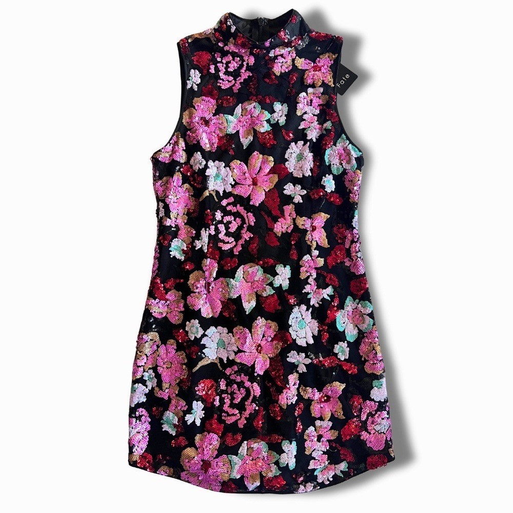 NWT Fate Show Stopper Sequin Floral Mini Dress – Black Size Small