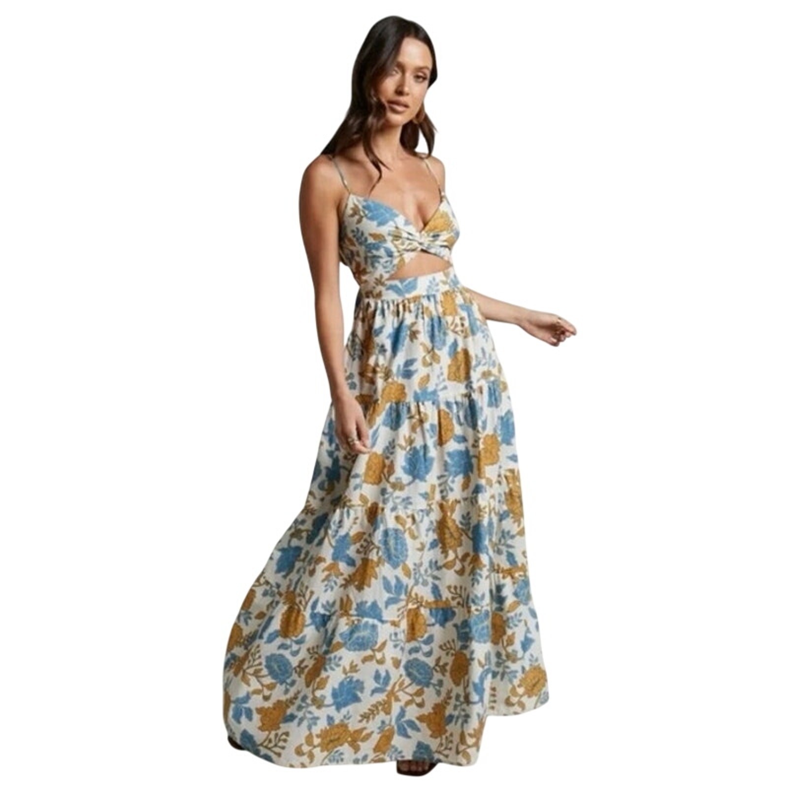 Amalie The Label Emerita Linen Sweetheart Twist Front Tie Back Midi Dress 6