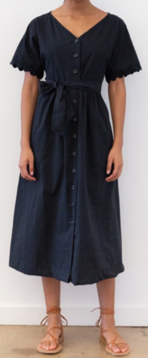 New $198 ALEX MILL RICK PAPER COTTON DRESS Prairie Midi Ric Rac BLACK-Size XL