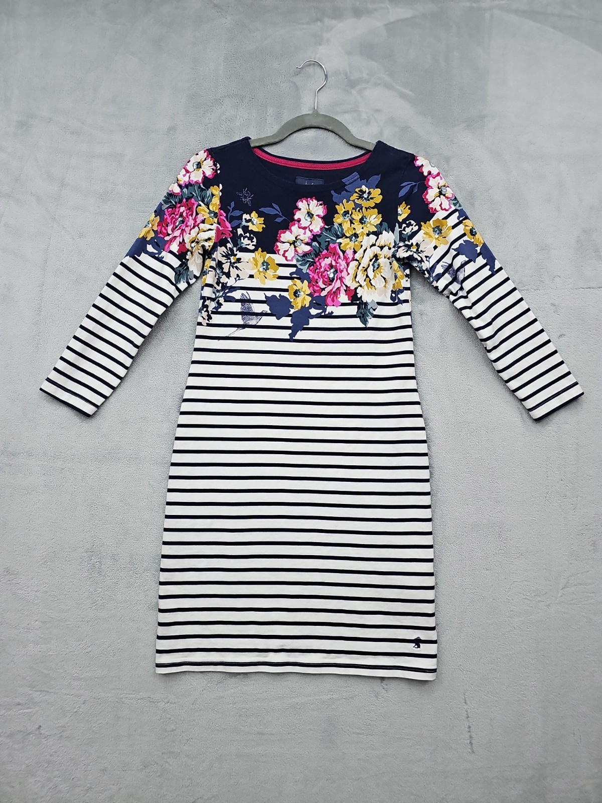 Joules Long Sleeve Stripped Floral Shift Dress 3/4 Sleeve Size 2 Riviera Print