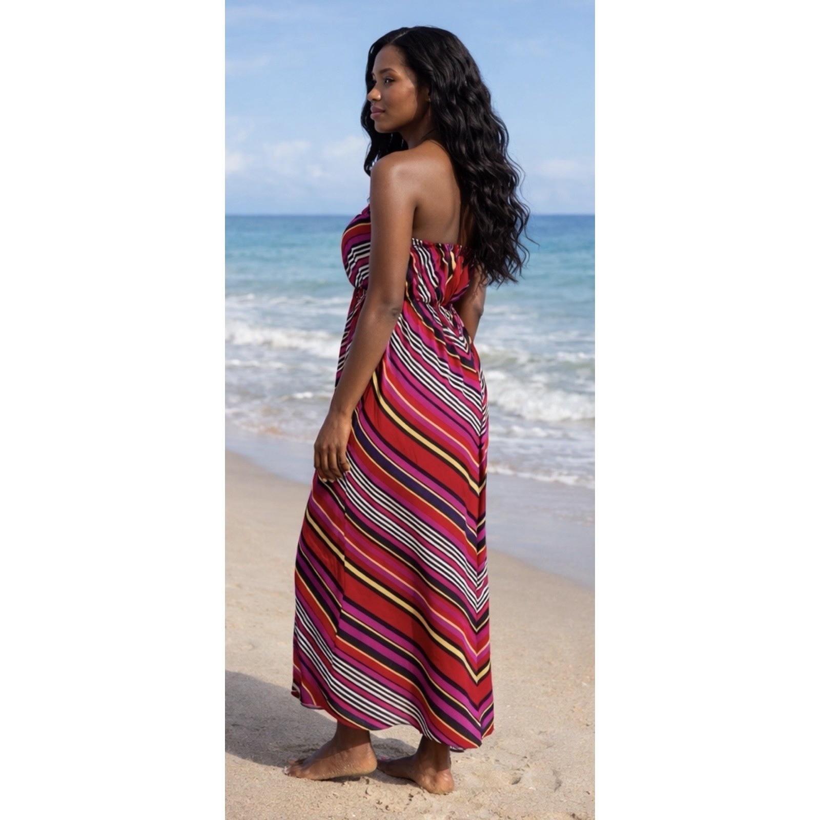 She’s Cool Striped Multi Color Strapless Sheer Lined Maxi Dress XL