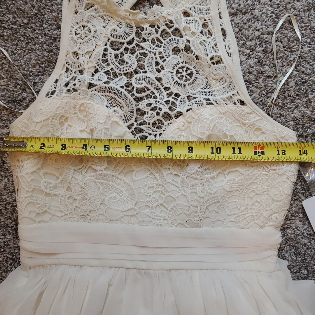 Saved By The Dress Beige Crochet Maxi Dress Woman Small Lace Top ZipUp Back NWT
