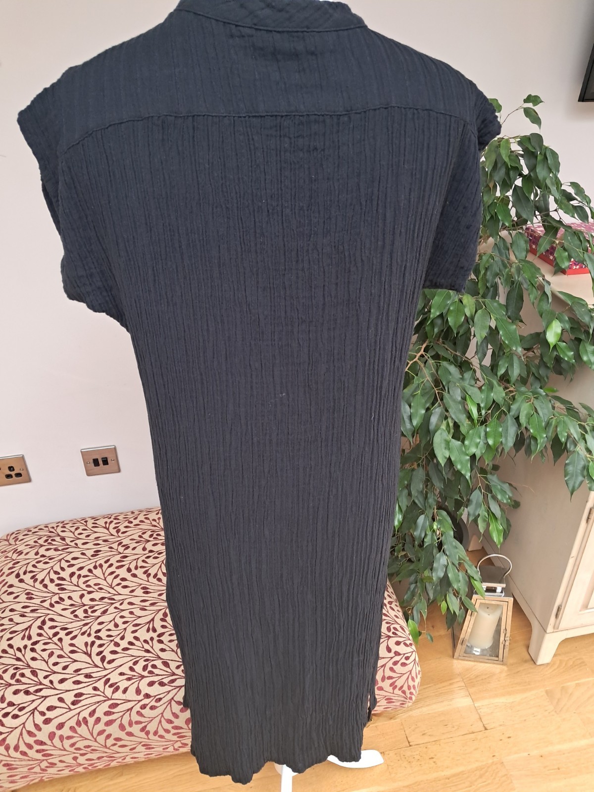 Parfois Black Cotton Crinkle Button Shirt Dress Size XS