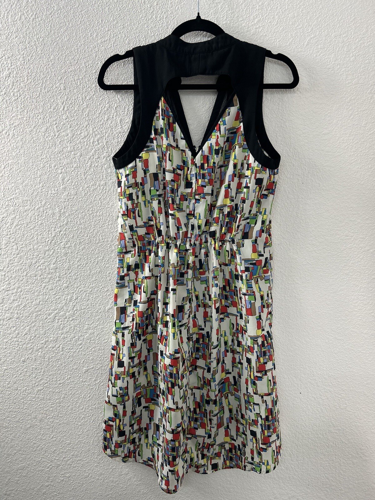 I. Madeline Womens Geometric Casual Full Zip Sleeveless Dress Sz M V-neck Hi Low