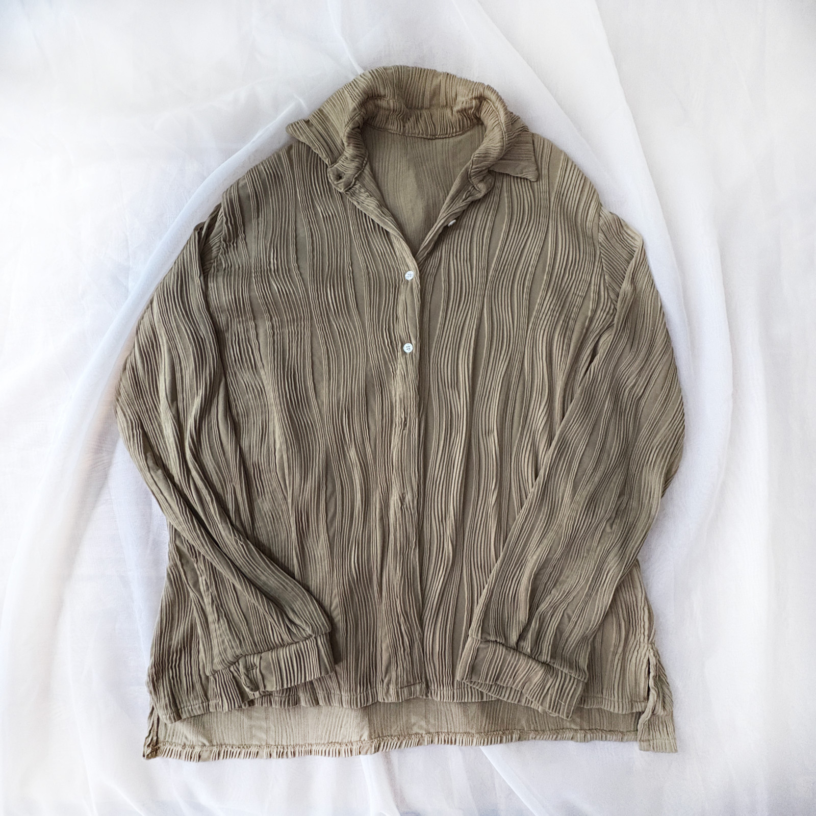 Matte Collection cream brown ribbed button up dress Sz L