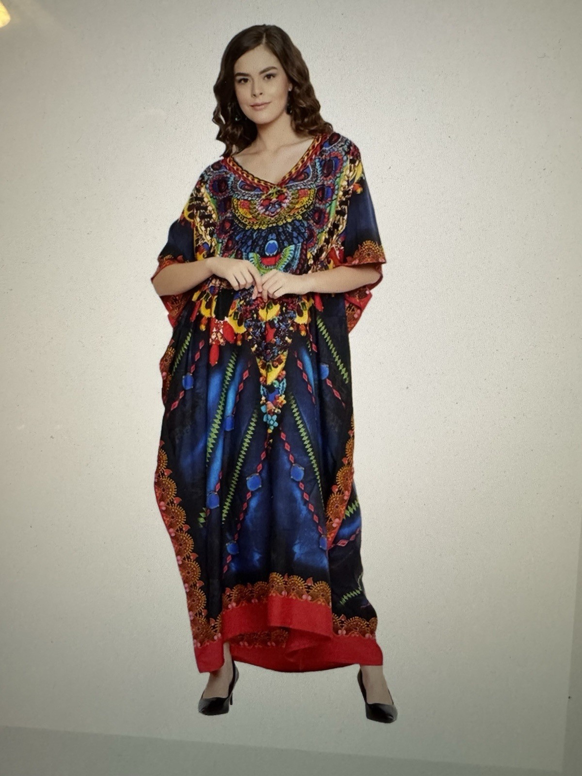 gypsie blu live to be Free OS kaftan bold print multicolored 56 in length