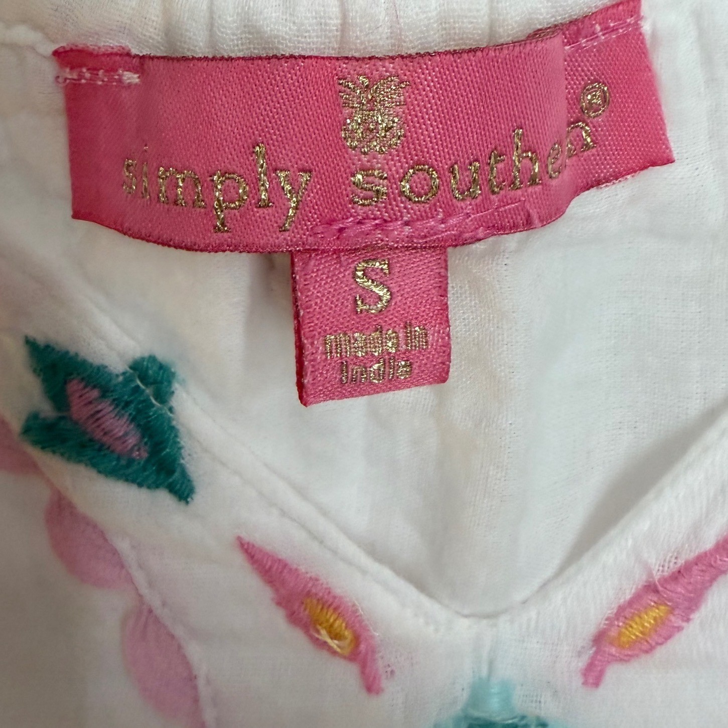 Simply Southern Embroidered Boho Peasant Dress White Cotton Cottagecore Beach S