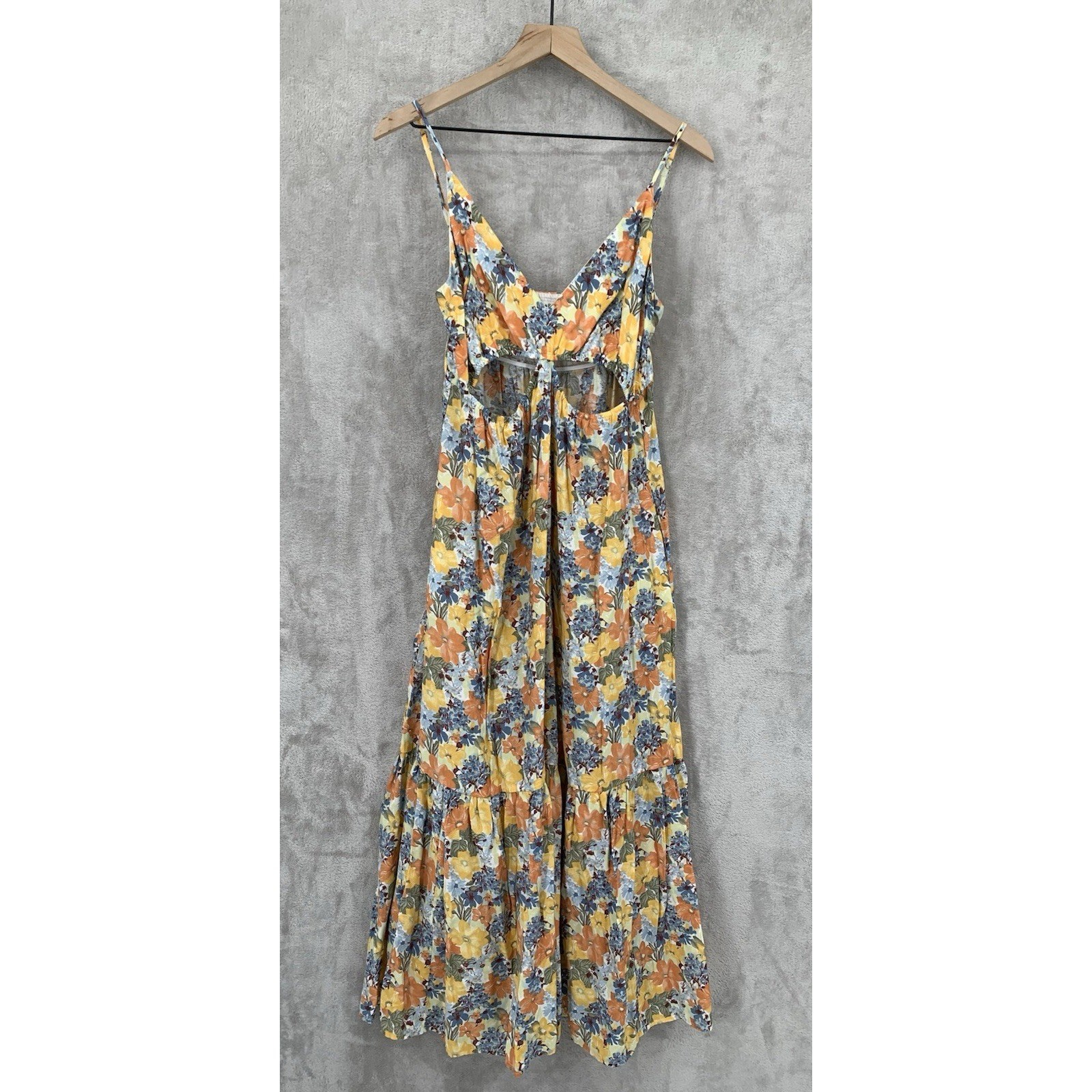 Abercrombie & Fitch Dress Large Petite Orange Blue Floral Cut Out Maxi Vacation