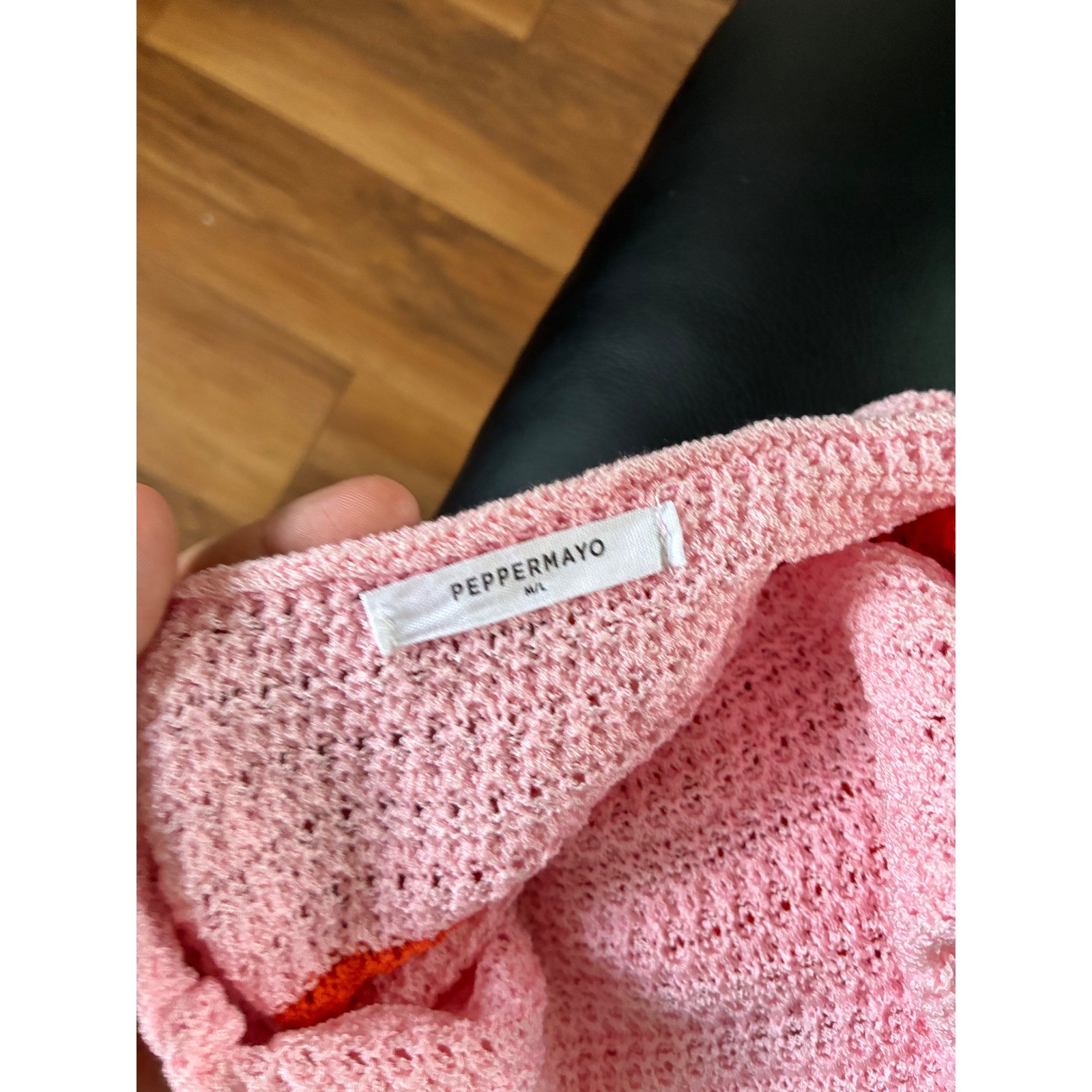 Peppermayo Pink Orange Colorblock Crochet Halter Mini Dress M/L vacations