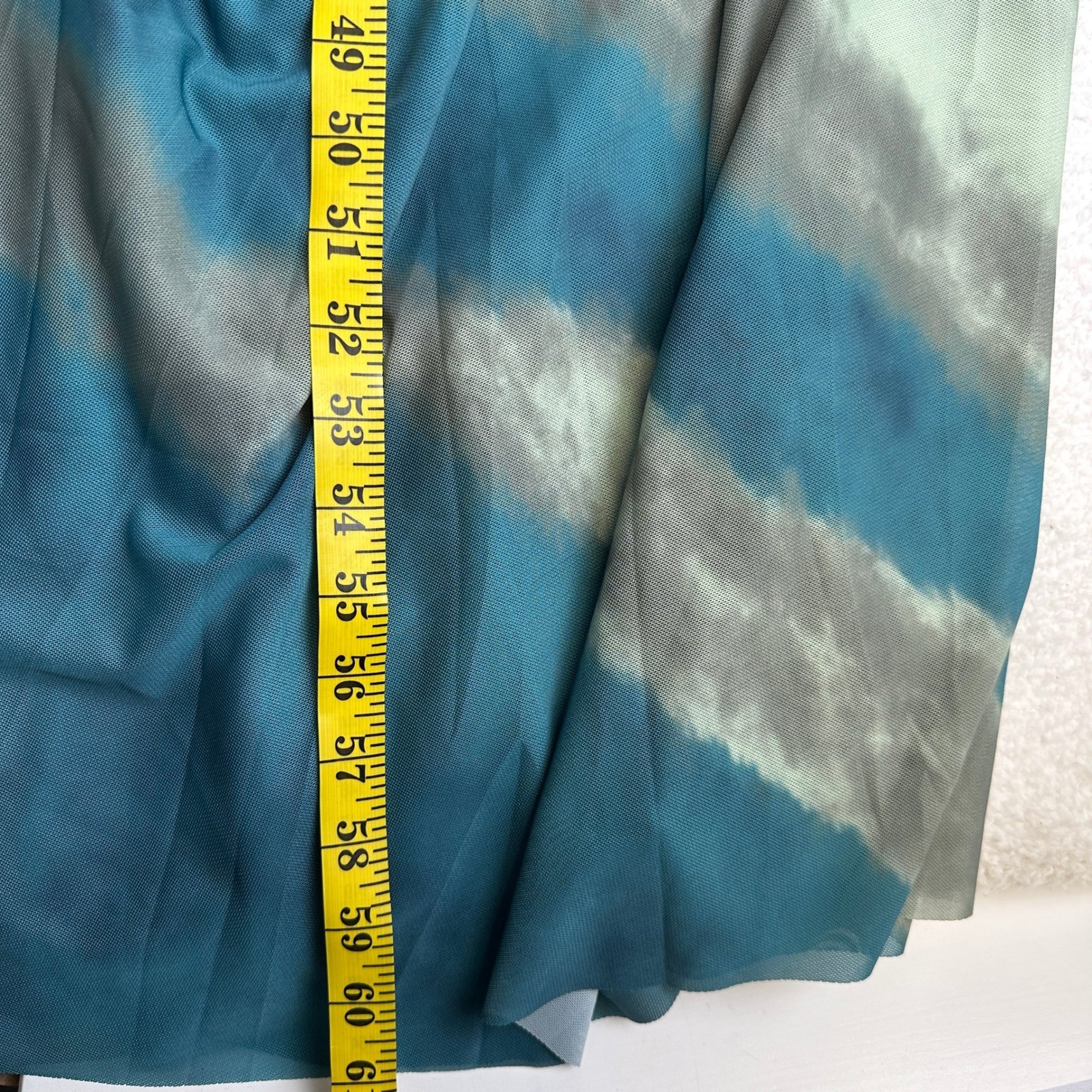Luxury Tie Dye Maxi Dress Blue Green Ruched Long Sleeve Women’s size XL