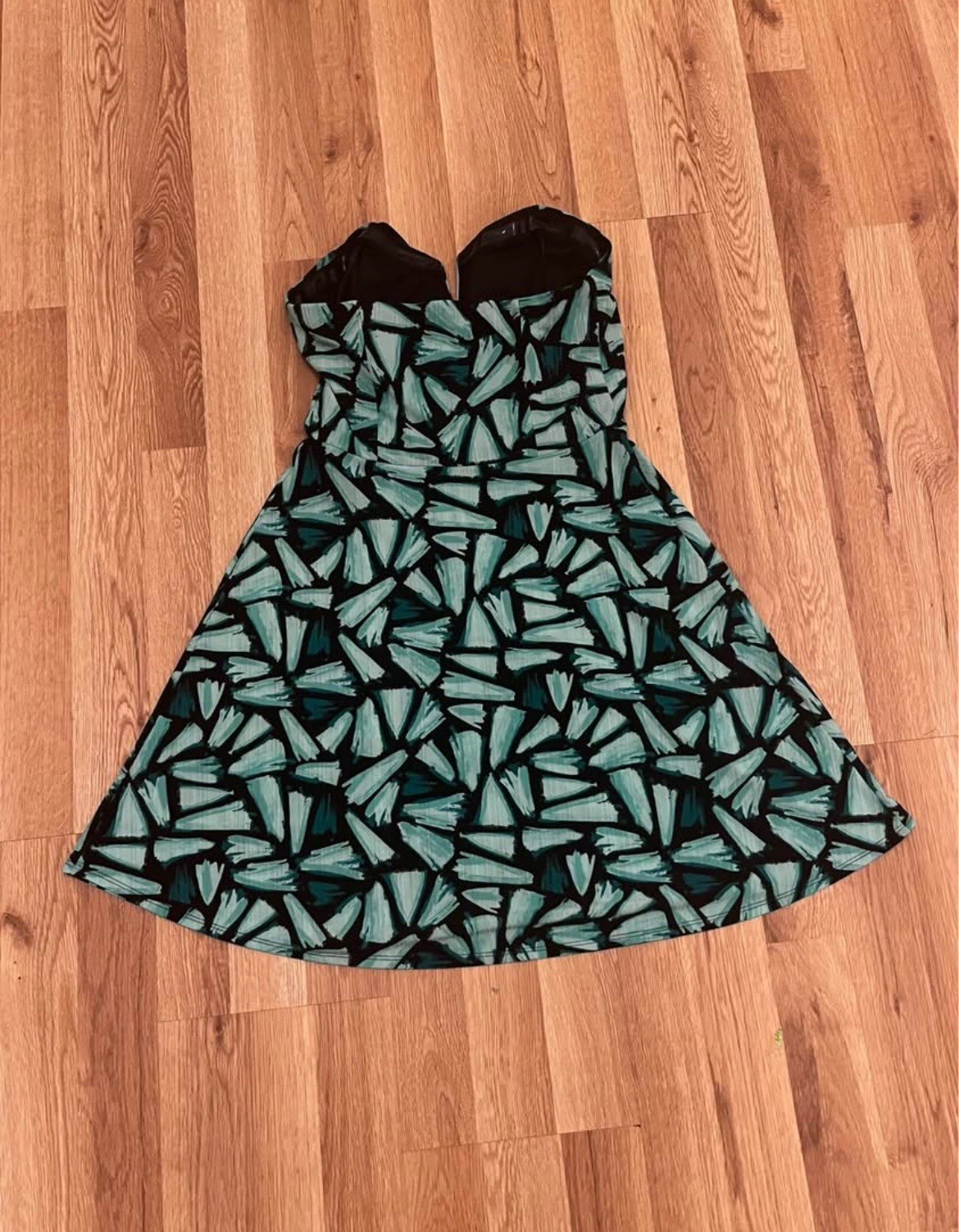Candie’s Black & Green Geometric Strapless Sweetheart Mini Dress Womens M